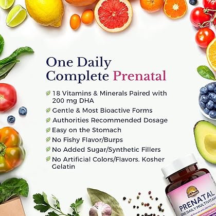 VITALITOWN Prenatal Vitamin, with Omega-3 DHA, Folate, Iron, VIT C, D3, Calcium, Zinc, Choline, Support Baby's Healthy Growth and Brain Development, 30 Softgels