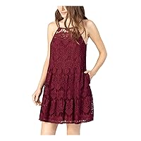 Speechless Womens Pocketed Tie Lace Tiered Lined Sleeveless Halter Short Shift Dress