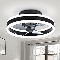 Black 15.7'' Low Profile Ceiling Fan with Light, DC Motor, 6 Speeds, Remote Control, Flush Mount, LED, 1000 Lumens, for Bedroom, Kitchen