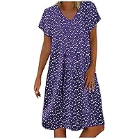 Shift Dress for Women Short Sleeve Scoop Neck Printed Seamless Loose Pluse Size Dresses for Older Women