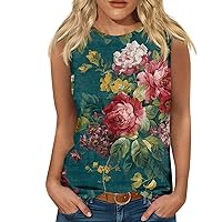 Compression Tank Tops for Women, Cropped Tank Tops for Women Heart Tank Tops for Women Sleeveless Tank Tops for Women Summer Tops Crew Neck Cute Floral Printed Workout Camis Plain (2-Green,S)