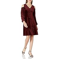 NINE WEST Damen Velvet Arrow Burnout Cold Shoulder Dress Kleid, Bordeaux, 38