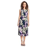 London Times Women's Dresses Sleeveless Fit and Flare Dress with Pleat Tucks and Keyhole Detail at Neck