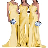 One Shoulder Bridesmaid Dresses for Wedding Mermaid Satin Prom Dresses Long Bodycon Formal Evening Gowns