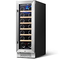 12 Inch Wine Cooler, 18 Bottles Wine Cooler with Upgraded Compressor, Fits Large Wine Bottles, Mini Wine Fridge with Glass Door and Safety Lock, Built-in Undercounter or Freestanding