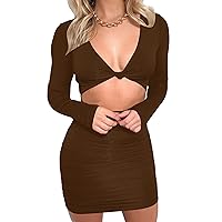 Mokoru Women's Sexy Ruched Bodycon Long Sleeve Cut Out Club Party Mini Dresses