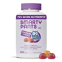 SmartyPants Toddler Multivitamin Gummies: Omega 3 Fish Oil (EPA/DHA), Vitamin D3, C, Vitamin B12, B6, Vitamin A, K & Zinc, Gluten Free, Three Fruit Flavors, 180 Count (60 Day Supply)