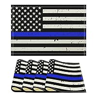 Police Blue Line American Flag Linen Placemats Set of 4/2/1 Non-Slip Heat Resistant Place Mats Washable Flax Placemat