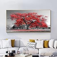 MXIAOXIAO Large Size Art Modern Red Tree Landscape Canvas Paintings For Living Room Wall Posters Bedroom Pictures Home Decoration 80x160cm No Frame