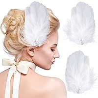 ANCIRS 2 Pack Feather Hair Clips for Women, Fly-Wing Shape Hair Barrettes Accessory Hairpins 1920s Flapper Headpiece Hair Piece for Ballet Swan Lake Cosplay Show Dancing Party Halloween Costume- White