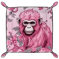 Flowers Pink Gorilla Microfiber Leather Dice Trays Folding for RPG DND Table Games, Leather Dice Holder Storage Box Portable Folding Rolling Dice Tray, 20.5x20.5cm