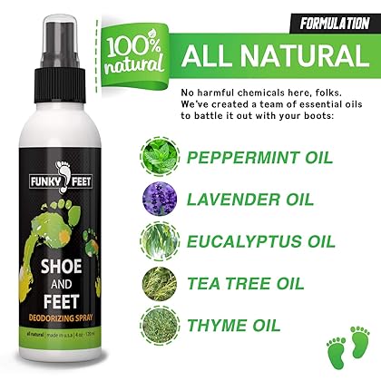 Funky Feet Foot Odor Spray - Shoe Spray Deodorizer & Odor Eliminator - No More Embarrassing Sneaker Smell - All Natural Foot Freshener with Tea Tree Oil & other Pure Odor Eaters for Shoes