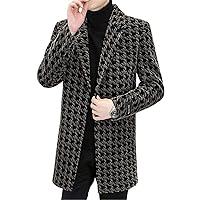 Winter Long Wool Blends Jacket Men Plaid Casual Business Trench Coat Thicken Warm Slim Social Overcoat
