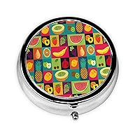 Art Style Fruit Round Pill Box, Cute Small Pill Box, Mini Pill Box, Round Metal Pill Box, Travel Pill Box