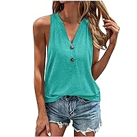 Tank Tops for Women Henley Neck Button Up T Shirts Summer Casual Sleeveless Beach Shirts Loose Fit Workout Vest Tees