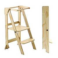 Folding Toddler Step Stool, Wooden Montessori Toddler Tower, Kitchen Tower, Kids Step Stool Toddler Tower for Toddlers and Kids 2 Years to 6 Years.