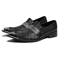 Mens Loafers Pointed Toe Sparkling Leather Fashion Casual Metal Tip Western Dress Shoes