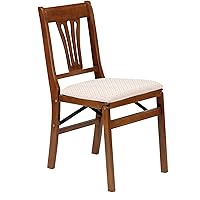 Stakmore Urn Premium Solid Wood Dining Table Folding Chair Set with Fabric Padded Upholstered Seat, Fruitwood/Blush (2 Pack)