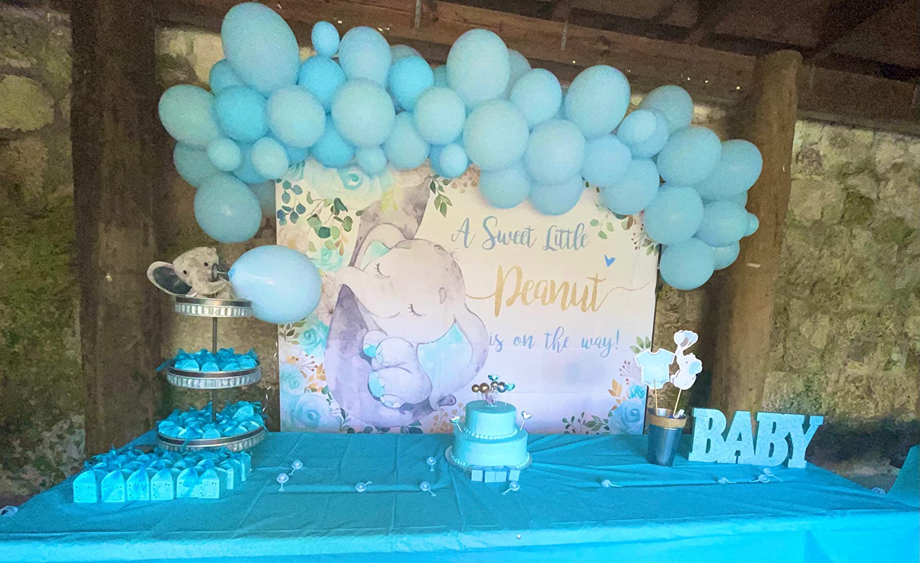Avezano Elephant Baby Shower Backdrop Blue Floral Sweet Little Peanut is on The Way Elephant Baby Shower Party Decorations for Boys Elephant Baby Shower Party Cake Table Banner 7x5ft