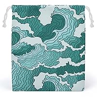Surf Wave Wallpaper Canvas Drawstring Bags Reusable Storage Bag Gifts Jewelry Pouch Organizer for Travel Home
