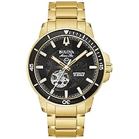 Bulova Men's Marine Star 'Series C' Automatic Gold Stainless Steel 3-Hand Watch, Black Dial; Exhibition Case, Rotating Bezel Style: 97A174