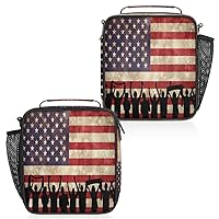 American Flag Picture Insulated Lunch Box, Reusable Cooler Tote Lunch Bags for Men Women, Portable Leakproof Square Meal Bag for Work Travel Picnic Hiking Daytrip