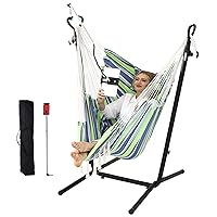 Hammock Chair with Stand Double Hammock Chair Bohemian Style with Tassel Mobile Phone Support Manual Adjustable Swing Indoor and Outdoor Garden Porch with Floor mat Reclining Capacity 400 pounds