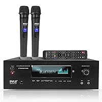 Pyle 1000W Bluetooth Home Theater Karaoke Receiver - 5.2-Ch Stereo Amplifier 2 UHF Wireless Microphone Video Pass-Through Supports, MP3/USB/HDMI/AM/FM Radio - Pyle PT888BTWM , Black