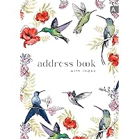 Address Book with A-Z Index: A4 Big Contract & Telephone Notebook Organizer | Alphabet Sections | Large Print | Painted Humming Bird Floral Design White