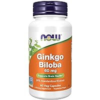 NOW Supplements, Ginkgo Biloba 60 mg, 24% Standardized Extract, Non-GMO Project Verified, 60 Veg Capsules