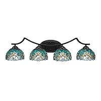 554-MB-9925 Zilo 4 Light Bath Bar Turquoise Cypress Tiffany Glass
