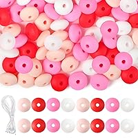 120pcs Lentil Beads 12mm 4 Color Silicone Lentil Beads Rubber Beads for Valentines Keychains Making Kits Necklaces Bracelets Accessories Handmade Crafts