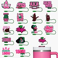 16Pcs Sorority Pink Straw Cover Toppers for Stanley 40oz Tumbler Black Girl Straw Cap Reusable Black History Straw Tips for 0.4inch Straws Stanley Cup Accessories
