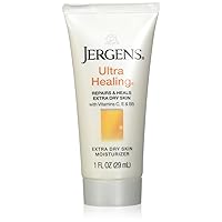 Jergens Ultra Healing Dry Skin Moisturizer, Travel Size Body and Hand Lotion, for Extra Dry Skin, Use After Washing Hands, HYDRALUCENCE blend, Vitamins C, E, B5, 1 Fl Oz (Pack of 1)