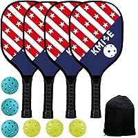 Kmise Pickleball Paddles Set of 4, 7.8oz Lightweight 9-ply Premium Wood Pickleball Racquet with 6 Indoor Outdoor Balls and Bag, Ergonomic Cushion Grip Pickleball Paddles Gifts for Men Women