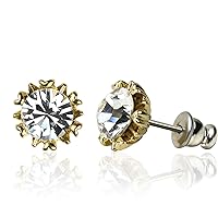 Forever Gold Austrian Crystal Crown Stud Earrings Surgical Steel Posts & Comfort Backs E186G