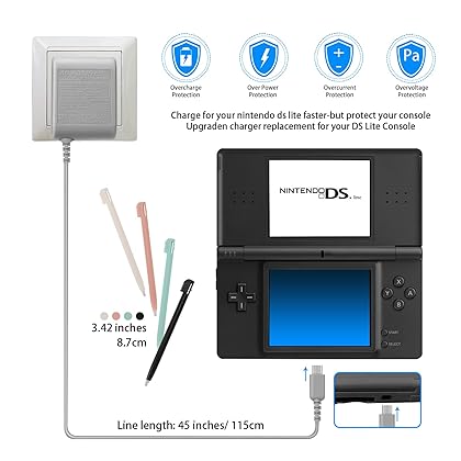 DS Lite Charger Kit,FIOTOK Ds Lite Stylus Pen Replacement for Nintendo DS Lite Systems,AC Adapter Charger Compatible with Nintendo DS Lite Power Adapter Fast Charging Portable Charger (100-240v)