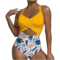 Women's One Piece Swimsuits Tummy Control Cutout High Waisted Bathing Sexy Halter Neck Suit Back 1 Piece Swimsuit 2024