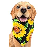 Handmade Dog Cat Puppy Reversible Bandana Bib Triangle Scarf for Small to Large Breed (Floral Sunflower, X-Large)
