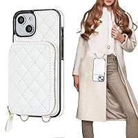 Bocasal Crossbody Wallet Case for iPhone 14, RFID Blocking PU Leather Zipper Handbag Purse Flip Cover, Kickstand Folio Case with Card Slots Holder Wrist Strap Lanyard 5G 6.1 Inch (White)