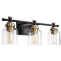 SOLFART Bundle Bathroom Black and Brass Vintage Vanity Lights Fixtures 7600-3 Lights with 7900-3 Lights (Excluded Bulbs)