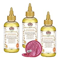 African Pride Hair Growth Oil Moisture Miracle, 4 oz, Five Essential Oils for Hair Growth Makeup Cleansing Cloth - Grapeseed, Argan, Coconut, Ideal for Curly Textures, Pack of 3