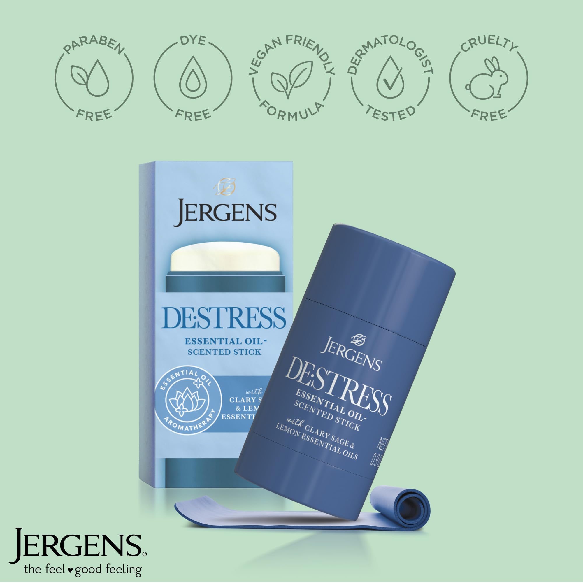 Jergens De-Stress Essential Oil-Scented Stick, Aromatherapy Stick with Lemon and Clary Sage Essential Oils, 0.9 Oz