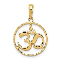 Solid 14K Yellow Gold Cut-out Round Frame Yoga Om Symbol Pendant - 22mm