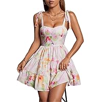 Dresses for Women Dress Women's Dress Tie Dye Tie Shoulder Ruffle Hem Cami Dress Dress