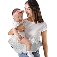 HKAI Baby Hip Carrier, Mom’s Choice Award Winner, Baby Carrier with Adjustable Waistband & Breathable Mesh, Ergonomic Carrier with Non-Slip Hip Seat Surface for Newborns & Toddlers, Light Grey