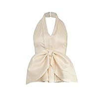 Solid Bow Front Backless Halter Top