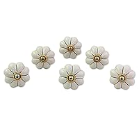 White Ceramic Metal Floral Decorative Cabinet Knobs 'Pale Floral Beauties' (Set Of 6, Screws Included)