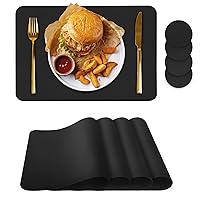 Placemats Set of 4, Placemat with Coasters Heat Stain Scratch Resistant Non-Slip Waterproof Oil-Proof Washable Wipeable Outdoor Indoor for Dining Patio Table Kitchen Decor and Kids，（Black 4）