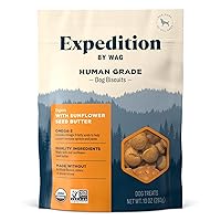 Amazon Brand - Wag Expedition Human Grade Organic Biscuits Dog Treats, Non-GMO, Gluten Free, Sunflower Seed Butter, 10oz